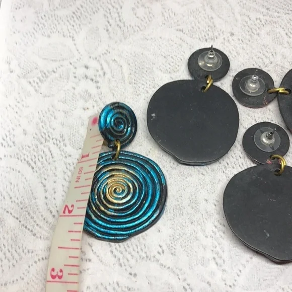 Retro Spiral Swirl Statement Rustic Modernist Abstruct Earrings Dangle Drop Long - Picture 6 of 6